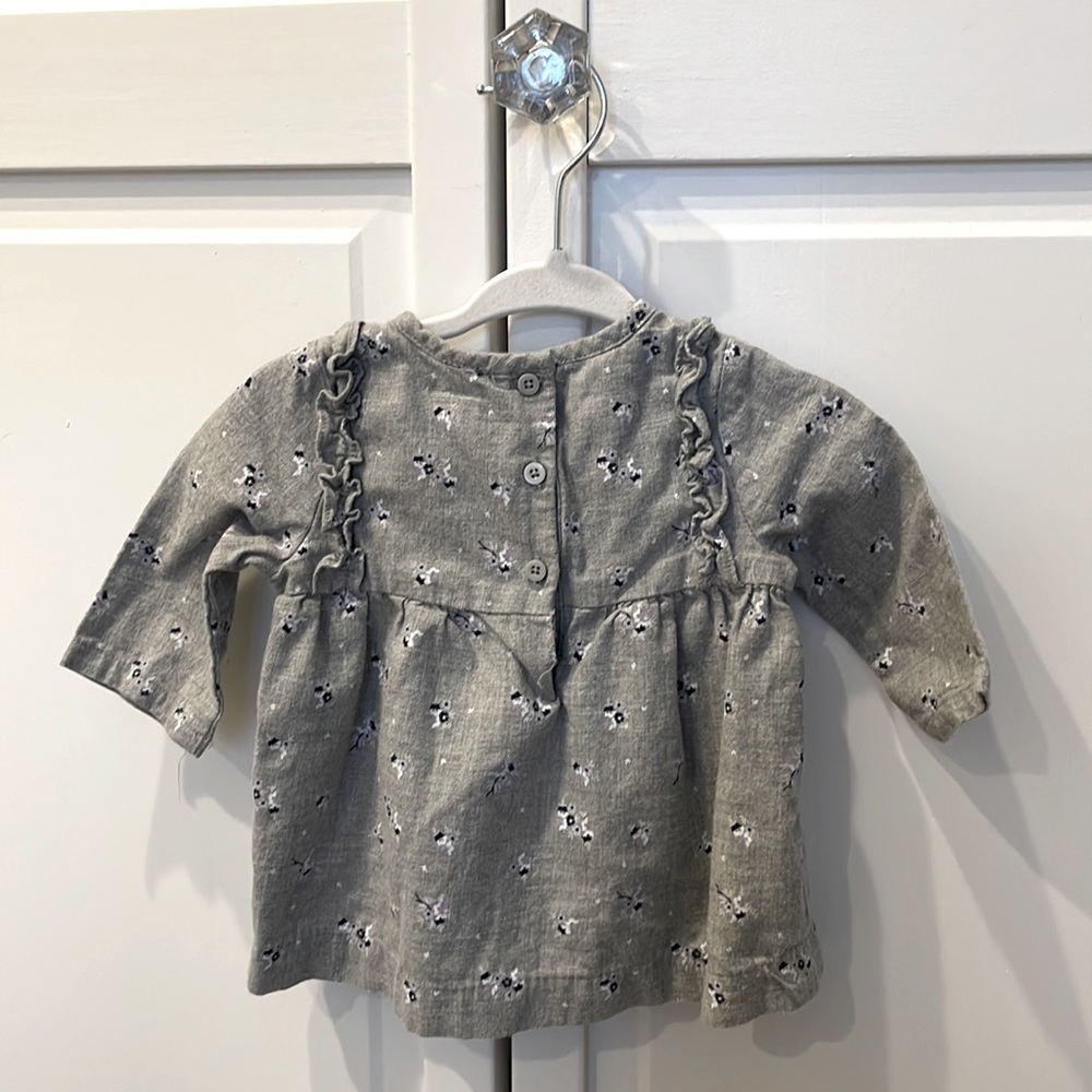 Janie & Jack 3/4 sleeve grey shirt with purple and blue flower print